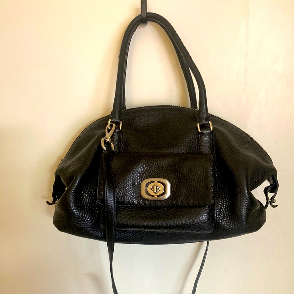 Coach black pebbled leather handbag